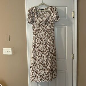 FLORAL PUFF SLEEVE SLIT THIGH DRESS